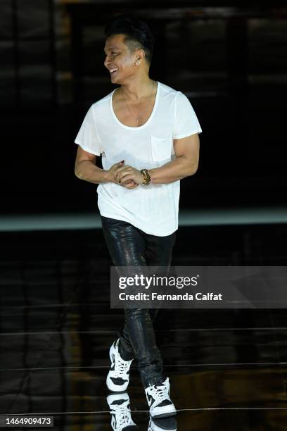 Designer Prabal Gurung walks the runway at the Prabal Gurung show during New York Fashion Week: The Shows at New York Public Library on February 10,...