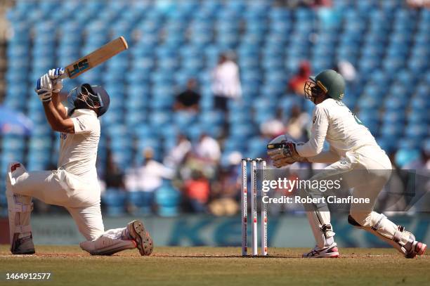 Mohammed Shami of India hits out during day three of the First Test match in the series between India and Australia at Vidarbha Cricket Association...