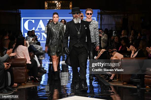 Designer Carlos Benguigui walks the runway finale for Carlos Benguigui during NYFW hiTechMODA Season 9 at Gotham Hall on February 10, 2023 in New...