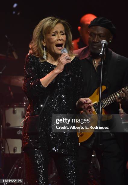 Marilyn McCoo performs on stage at the 30th Annual Movieguide Awards at Avalon Hollywood & Bardot on February 10, 2023 in Los Angeles, California.