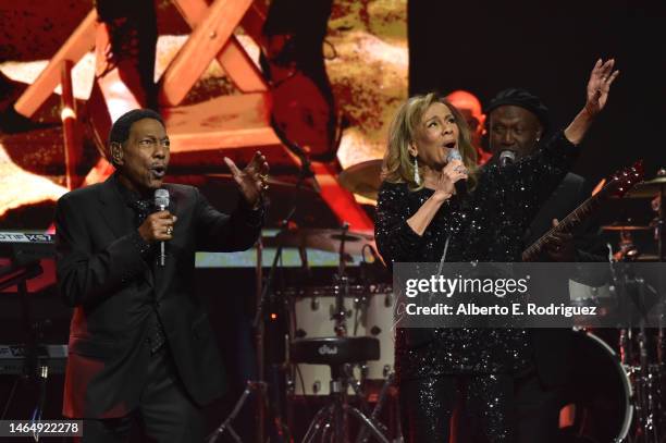 Billy Davis Jr. And Marilyn McCoo perform on stage at the 30th Annual Movieguide Awards at Avalon Hollywood & Bardot on February 10, 2023 in Los...