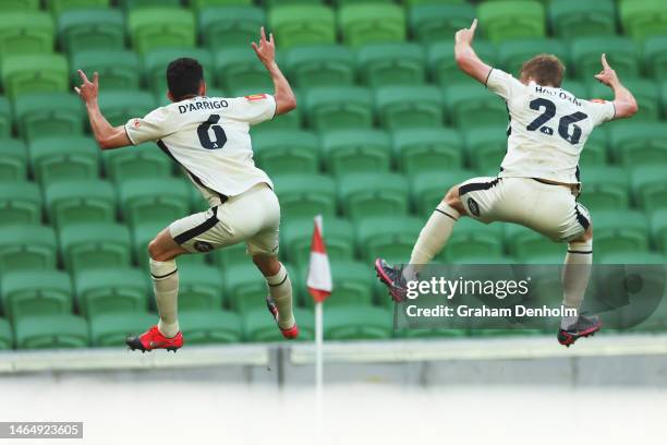 Louis D'Arrigo of Adelaide United celebrates his goal during the round 16 A-League Men's match between Western United and Adelaide United at AAMI...