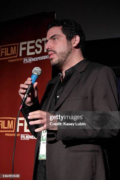 Filmmaker Bernardo Ruiz speaks onstage during the "Reportero" Q&A at the 2012 Los Angeles Film Festival at Regal Cinemas L.A. Live on June 16, 2012...