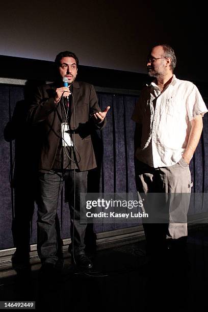 Filmmaker Bernardo Ruiz and cinematographer Claudio Rocha speak during the "Reportero" Q&A at the 2012 Los Angeles Film Festival at Regal Cinemas...