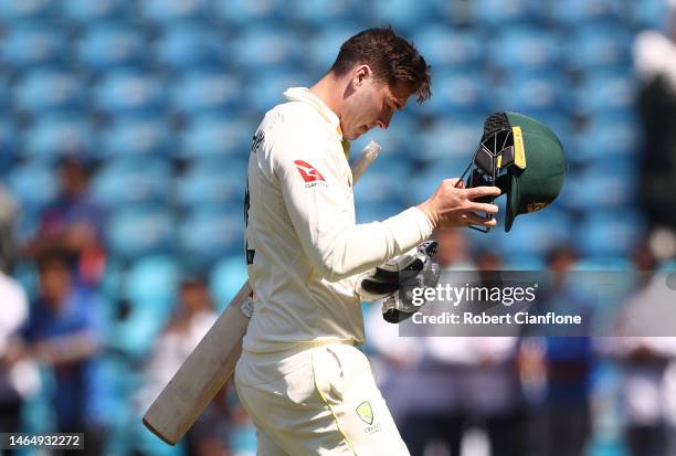 Matthew Renshaw of Australia walks off after he was dismissed by Ravichandran Ashwin of India during day three of the First Test match in the series...