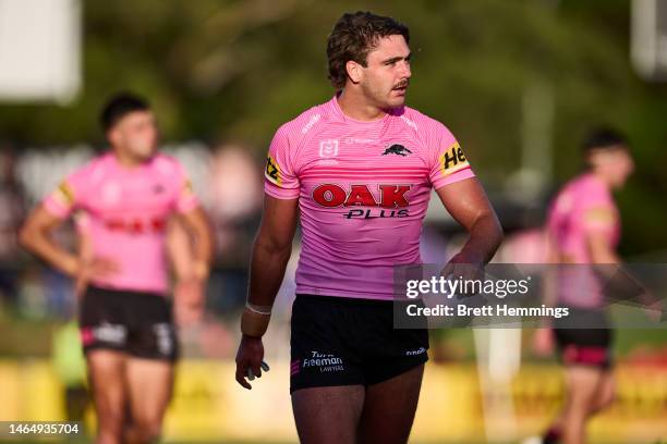 Mavrik Geyer of the Panthers is pictured during the NRL Trial Match between the Penrith Panthers and the Parramatta Eels at BlueBet Stadium on...