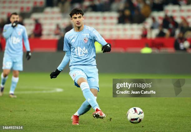 Anthony Khelifa of Ajaccio during the Ligue 1 match between OGC Nice and AC Ajaccio at Allianz Riviera on February 10, 2023 in Nice, France.