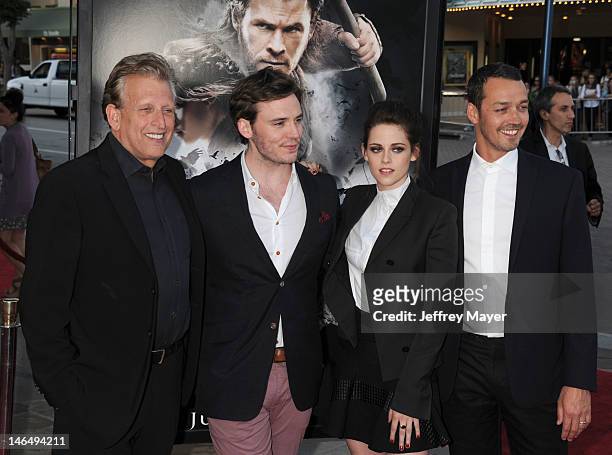 Joe Roth, Sam Claflin, Kristen Stewart and Rupert Sanders arrive at the "Snow White And The Huntsman" Los Angeles Screening at Westwood Village on...