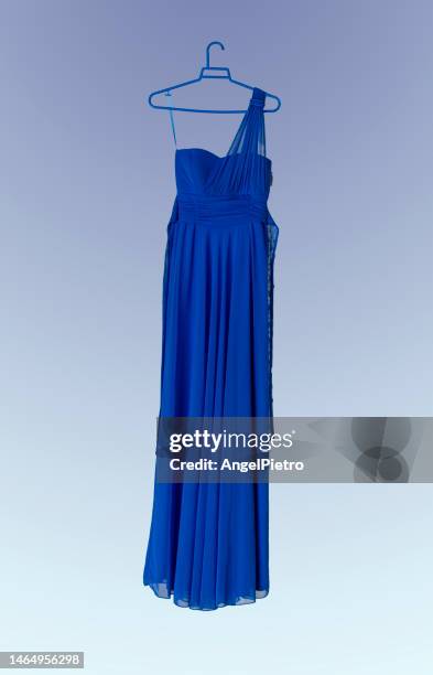 a blue party dress on a gradient background. - vestido stock pictures, royalty-free photos & images