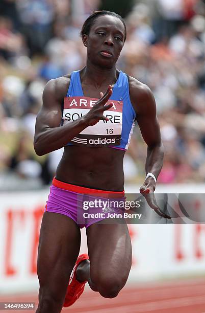 Myriam Soumare of France wins the 200m final during the 2012 French Elite Athletics Championships at the Stade du Lac de Maine on June 17, 2012 in...