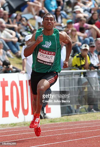 Jimmy Vicaut of France competes in the 200m final during the 2012 French Elite Athletics Championships at the Stade du Lac de Maine on June 17, 2012...