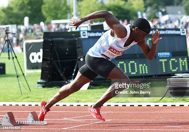 Yannick Fonsat of France wins the 400m final during the 2012 French Elite Athletics Championships at the Stade du Lac de Maine on June 17, 2012 in...