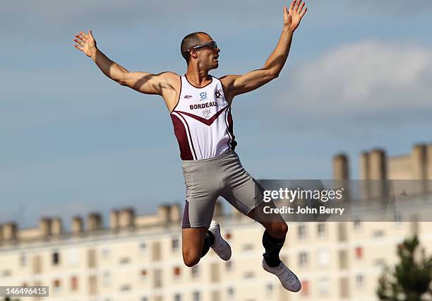 Romain Mesnil of France competes in the pole vault final during the 2012 French Elite Athletics Championships at the Stade du Lac de Maine on June...