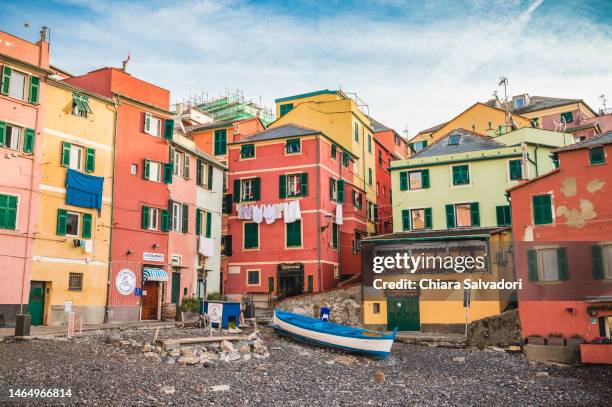 the historic district of boccadasse, in genoa - genoa italy stock pictures, royalty-free photos & images