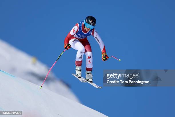 Stephanie Venier of Austria competes in Women's Downhill at the FIS Alpine World Ski Championships on February 11, 2023 in Meribel, France.