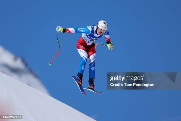 Romane Miradoli of France competes in Women's Downhill at the FIS Alpine World Ski Championships on February 11, 2023 in Meribel, France.