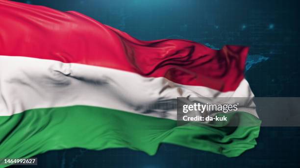 flag of hungary on dark blue background - hungarian flag stock pictures, royalty-free photos & images