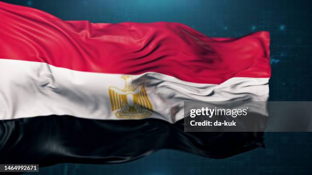 flagge ägyptens auf dunkelblauem hintergrund - ägyptische flagge stock-fotos und bilder