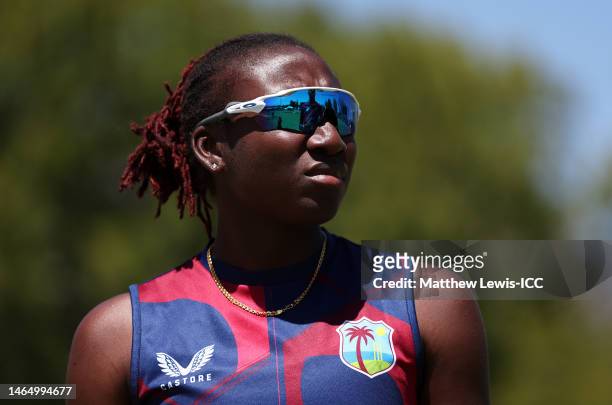 Stafanie Taylor of West Indies looks on ahead of the ICC Women's T20 World Cup group B match between West Indies and England at Boland Park on...