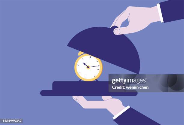 uncover the alarm clock in the tray - cloche stock illustrations