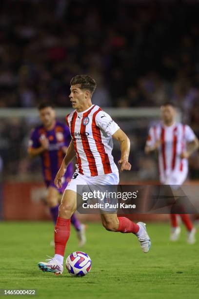 Jordan Bos of Melbourne City controls the ball during the round 16 A-League Men's match between Perth Glory and Melbourne City at Macedonia Park, on...