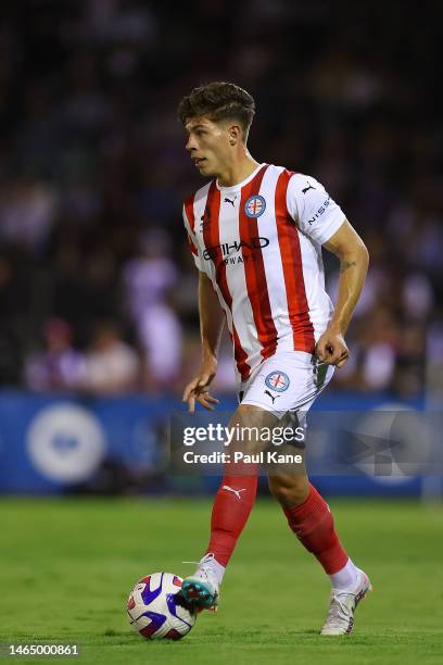 Jordan Bos of Melbourne City controls the ball during the round 16 A-League Men's match between Perth Glory and Melbourne City at Macedonia Park, on...