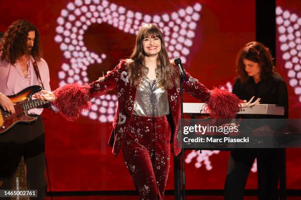 Clara Luciani performs on stage during the 38th "Les Victoires De La Musique" Award Ceremony At La Seine Musicale on February 10, 2023 in Paris,...