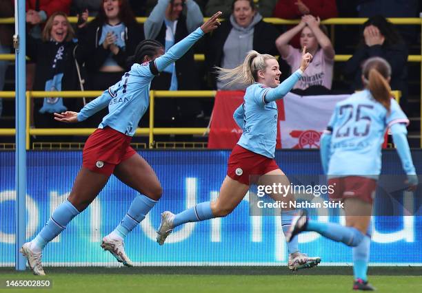 Lauren Hemp of Manchester City celebrates after scoring the team's first goal during the FA Women's Super League match between Manchester City and...