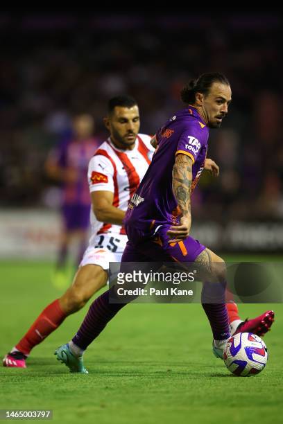 Ryan Williams of the Glory controls the ball against Andrew Nabbout of Melbourne City during the round 16 A-League Men's match between Perth Glory...