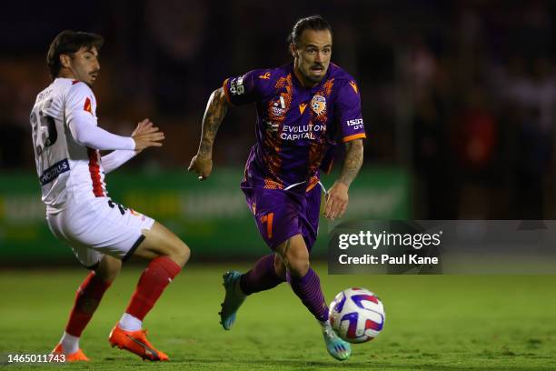 Ryan Williams of the Glory controls the ball during the round 16 A-League Men's match between Perth Glory and Melbourne City at Macedonia Park, on...