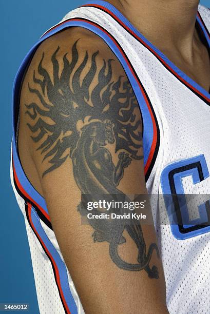 Detail shot of the tattoos of Matt Barnes of the Cleveland Cavaliers during Media Day on September 30, 2002 at Gund Arena in Cleveland, Ohio. NOTE TO...