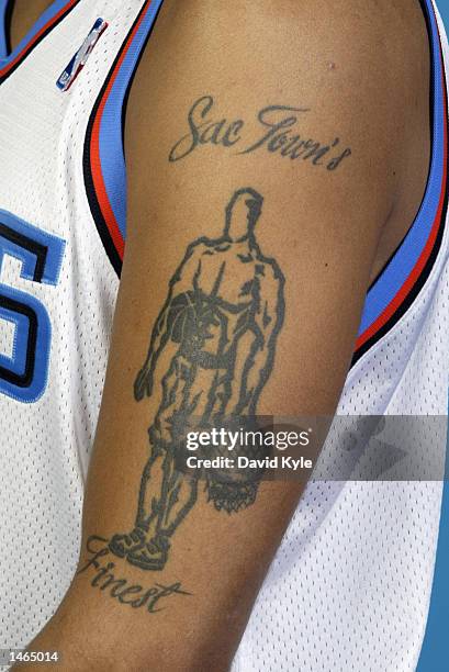 Detail shot of the tattoos of Matt Barnes of the Cleveland Cavaliers during Media Day on September 30, 2002 at Gund Arena in Cleveland, Ohio. NOTE TO...