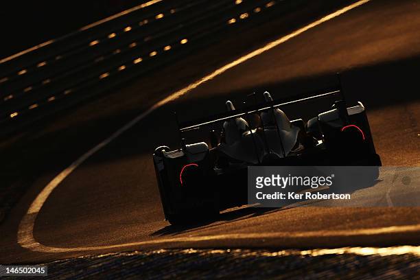 The JRM Racing HPD ARX 03a Honda of David Brabham, Karun Chandhok and Peter Drumbreck drives during the Le Mans 24 Hour race at the Circuit de la...
