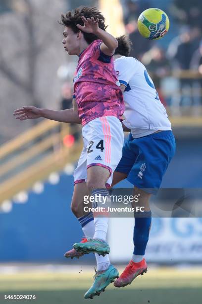 Martin Palumbo of Juventus Next Gen jumps for the ball during the Serie C match between Pro Sesto and Juventus Next Gen at Stadio Breda on February...