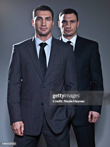 Boxing heavyweight champions Wladimir and Vitali Klitschko are photographed for Live Night & Day magazine on March 11, 2012 in Kiev, Ukraine.