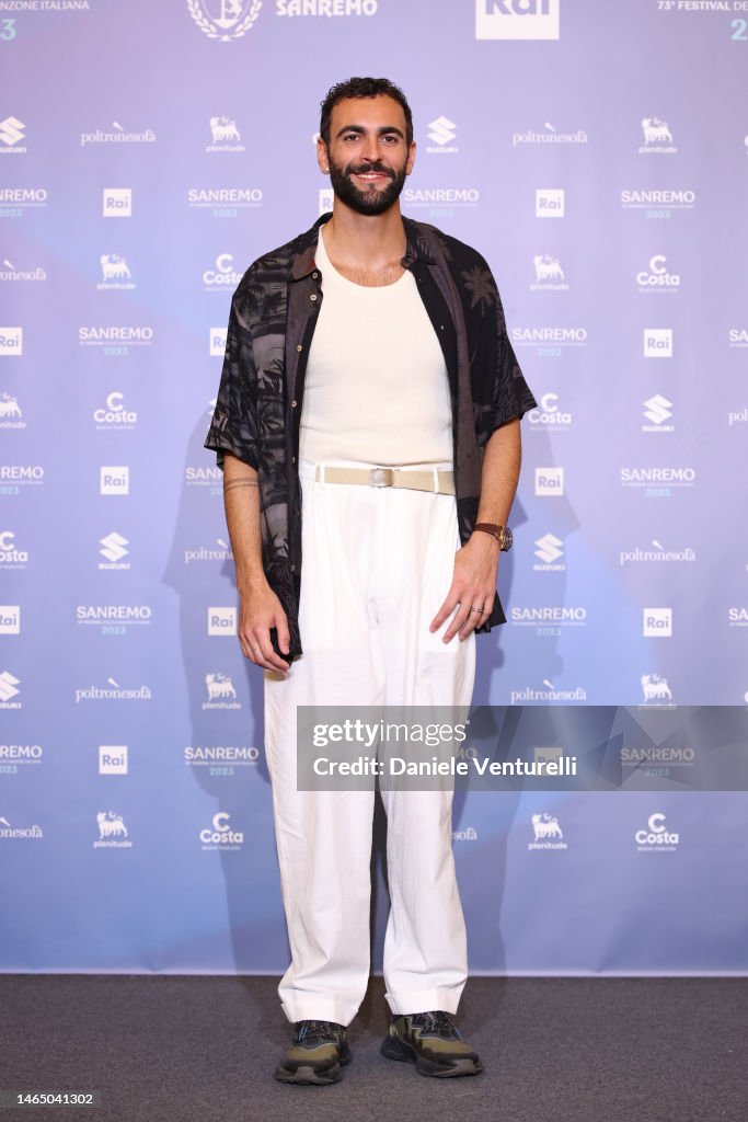 Marco Mengon attends a photocall during the 73rd Sanremo Music... News ...