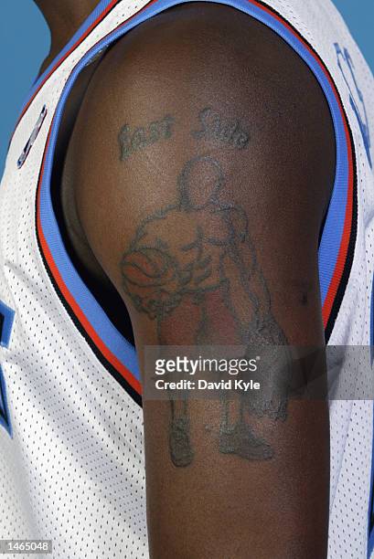 Detail shot of the tattoos of Darius Miles of the Cleveland Cavaliers during Media Day on September 30, 2002 at Gund Arena in Cleveland, Ohio. NOTE...