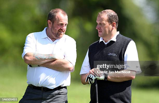 John McHardy and Alan Tait of Marriott Dalmahoy Golf and Country Club discuss a shot during the Virgin Atlantic PGA National Pro-Am Championship -...