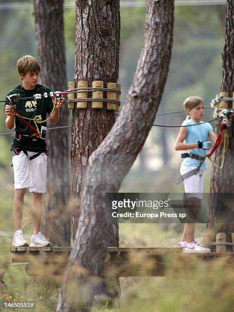 Julio Iglesias's children Rodrigo Iglesias and Victoria Iglesias are seen playing with tiroline on June 5, 2012 in Marbella, Spain.