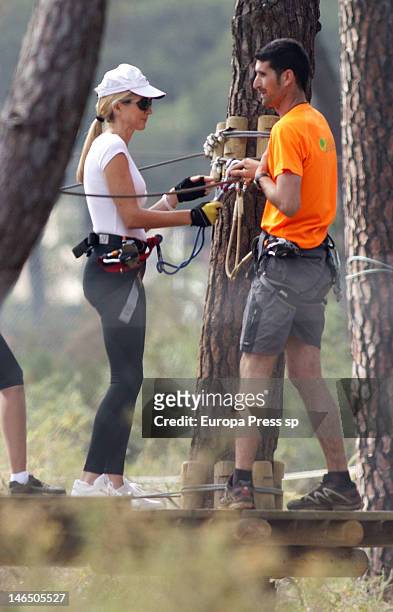Julio Iglesias' wife Miranda Rinsjburger is seen playing with tiroline on June 5, 2012 in Marbella, Spain.