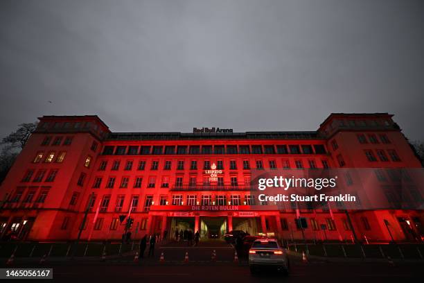 General view outside the stadium prior to the Bundesliga match between RB Leipzig and 1. FC Union Berlin at Red Bull Arena on February 11, 2023 in...