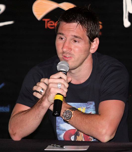 Argentine soccer player Lionel Messi talks during a press conference before a benefit match for disabled children on June 16, 2012 in Cancun, Mexico.