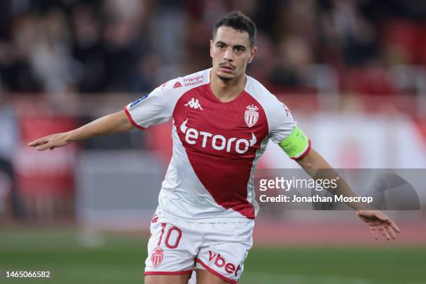 Wissam Ben Yedder of AS Monaco celebrates after scoring his second goal to give the side a 3-1 lead during the Ligue 1 match between AS Monaco and...