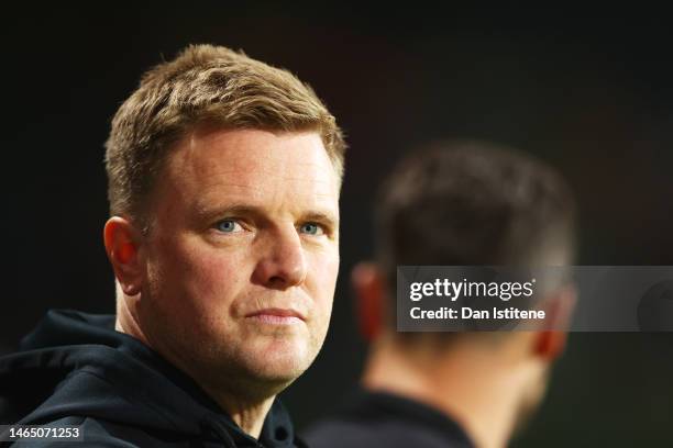 Eddie Howe, Manager of Newcastle United, looks on prior to the Premier League match between AFC Bournemouth and Newcastle United at Vitality Stadium...