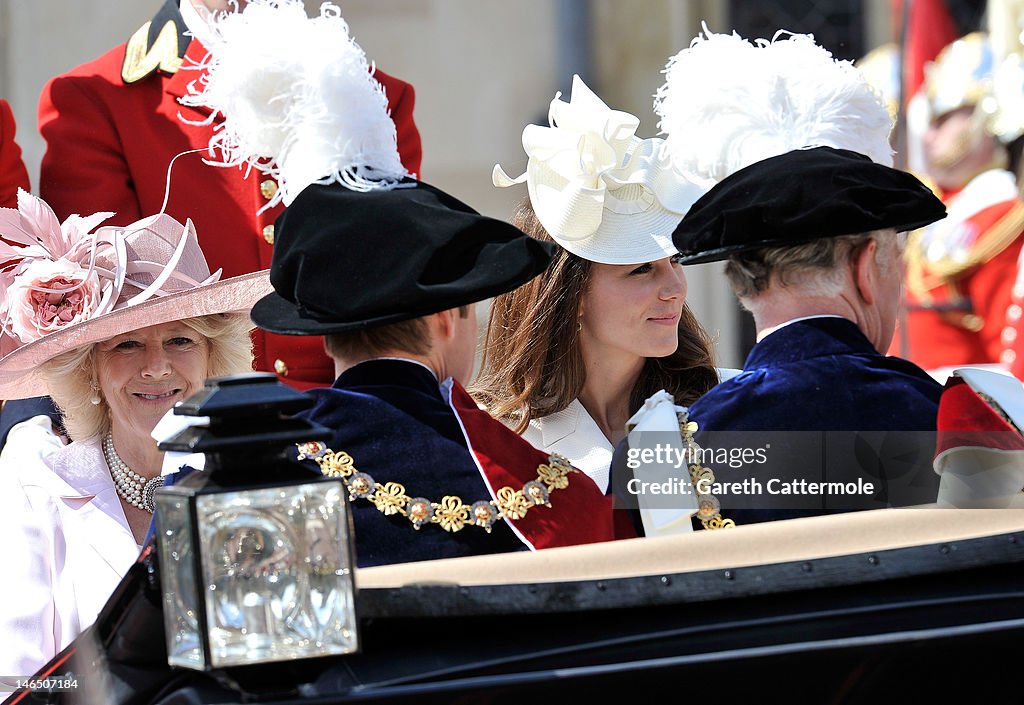 Queen Elizabeth II and Members Of The Royal Family Attend The Order Of The Garter Service