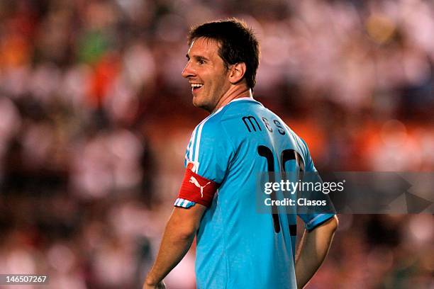 Lionel Messi smiles during the Game of Stars from Mundo Maya World Cup at Olympic Stadium on June 16, 2012 in Cancun, Mexico.