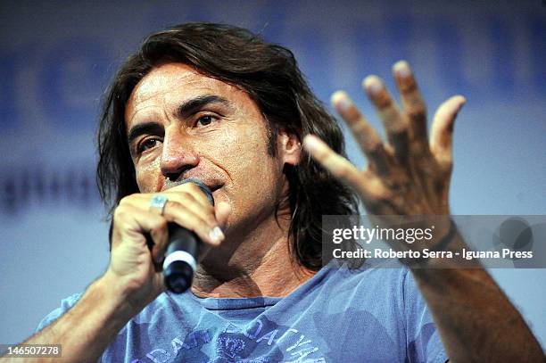 Italian author and musician Luciano Ligabue attends the public conference "Scrivere il Futuro" for La Repubblica delle Idee festival at Palazzo del...