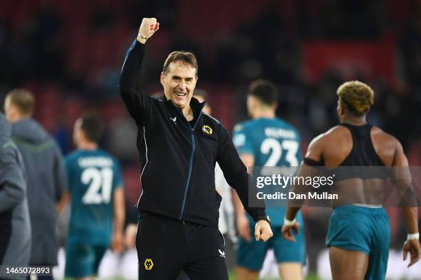 Julen Lopetegui, Manager of Wolverhampton Wanderers, celebrates following the Premier League match between Southampton FC and Wolverhampton Wanderers...