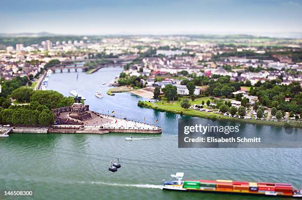 aerial view of river - koblenz stock-fotos und bilder