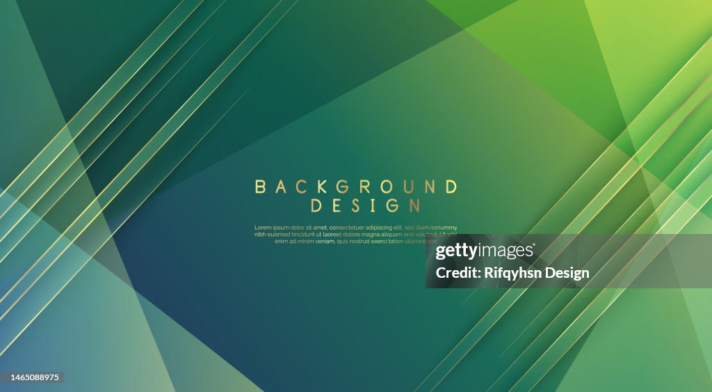 Abstract blue and green technology geometric background with stripes gold line. Modern futuristic background